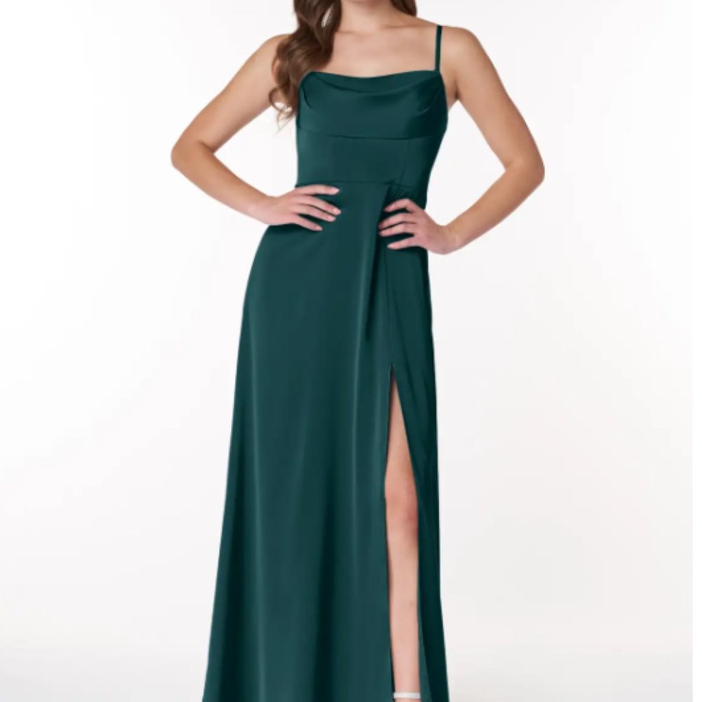Azazie Bridesmaid Dress Formal Color Pine Stretch Satin